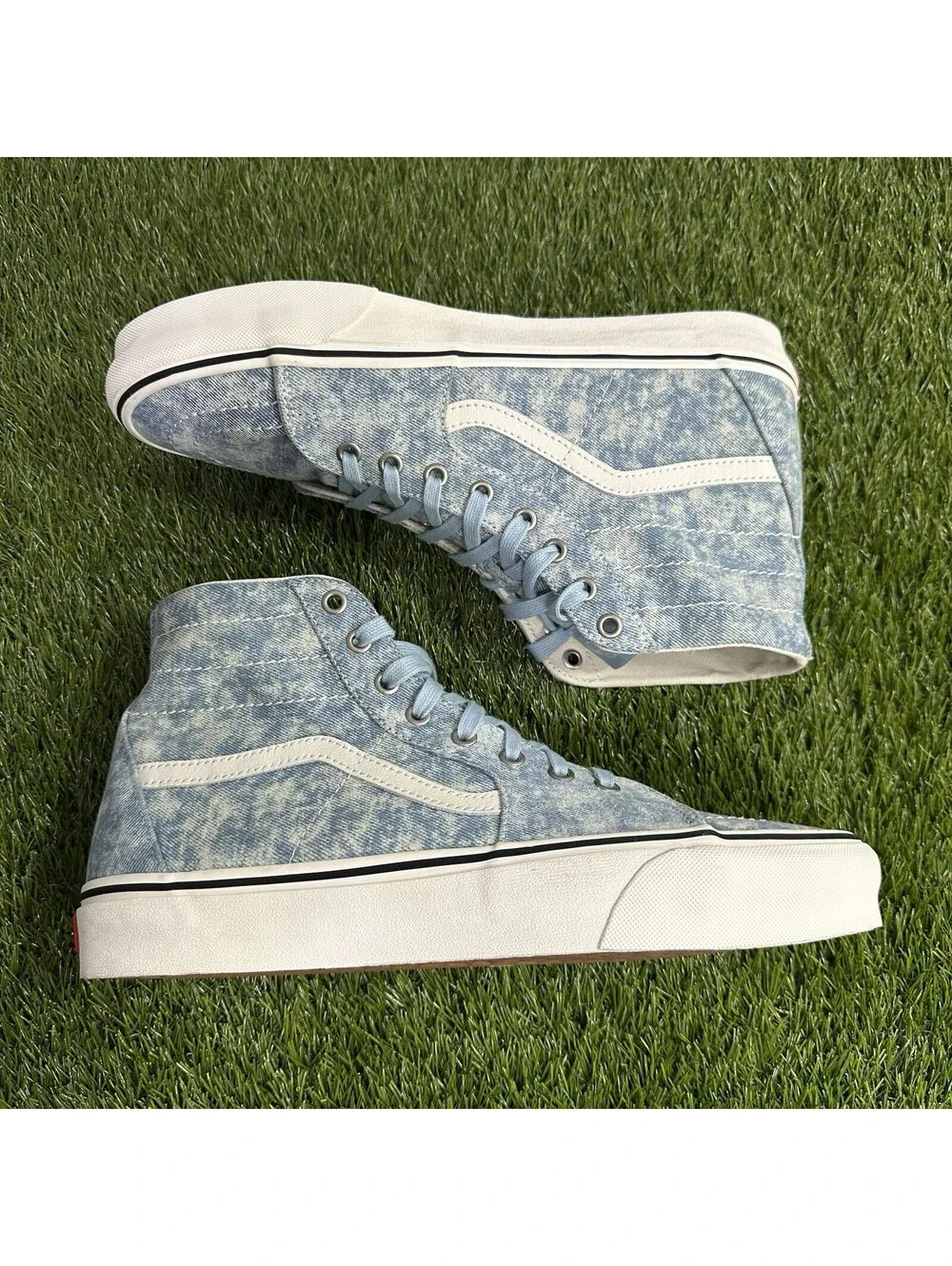 Vans Demin Destroy Sk8-Hi Tampered Sneakers Unisex Winter Sky/Marshmallow Sz 11